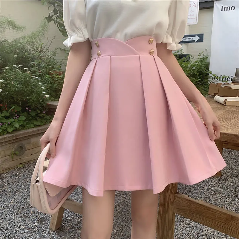 [Plus size] Fairy doll pink petal pleated skirt