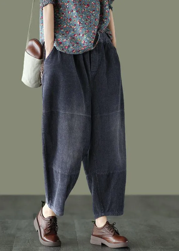 Plus Size Grey Retro Patchwork Fall Pockets Pants