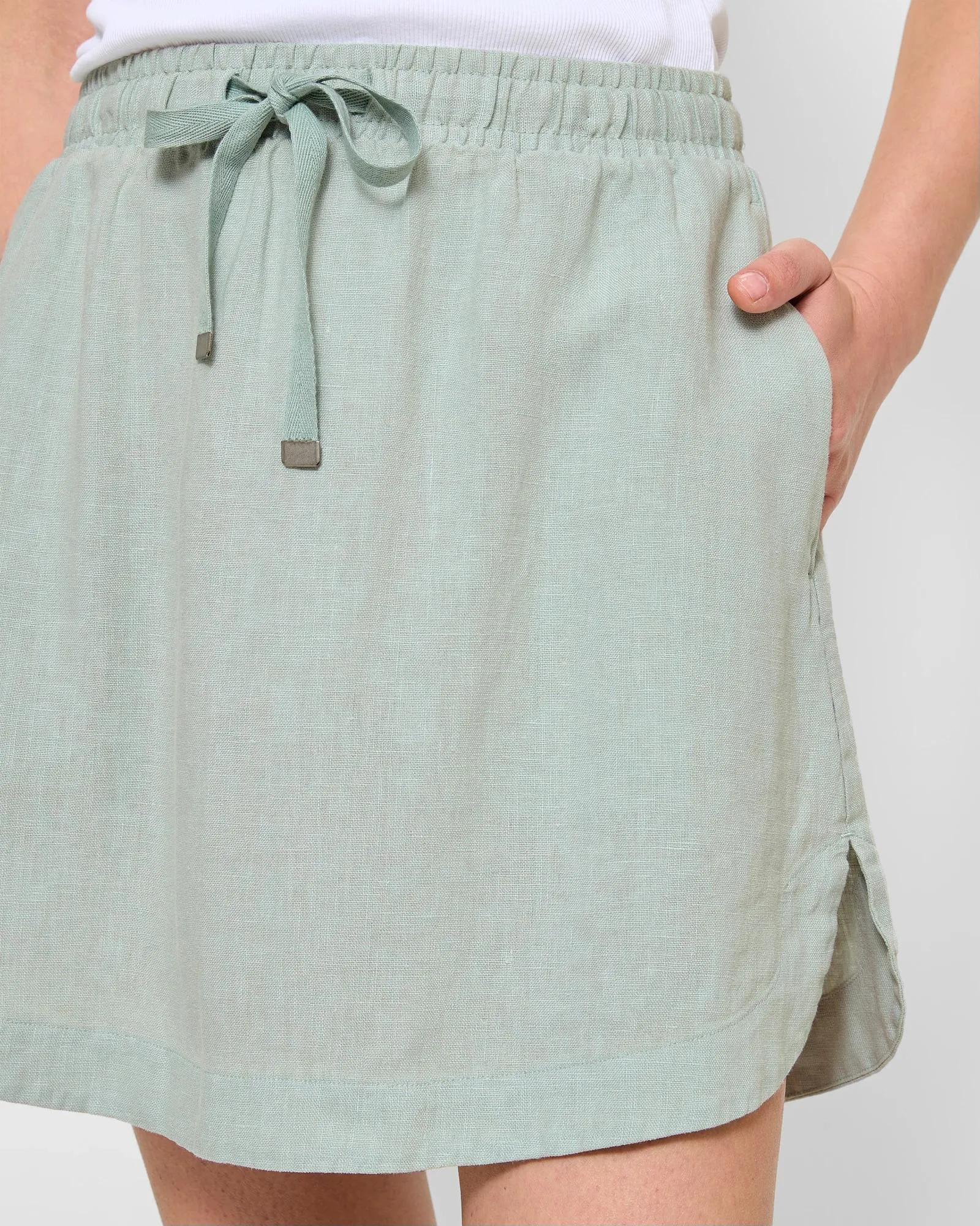 popular  European Linen Pull On Mini Skirt - Jadiete