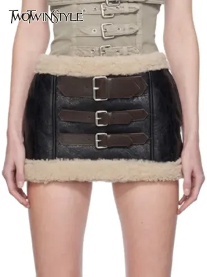 PU Leather/wool Mini Skirt