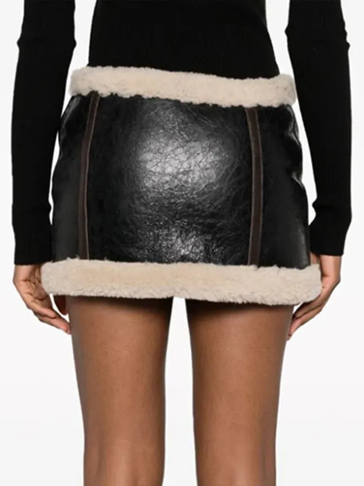 PU Leather/wool Mini Skirt