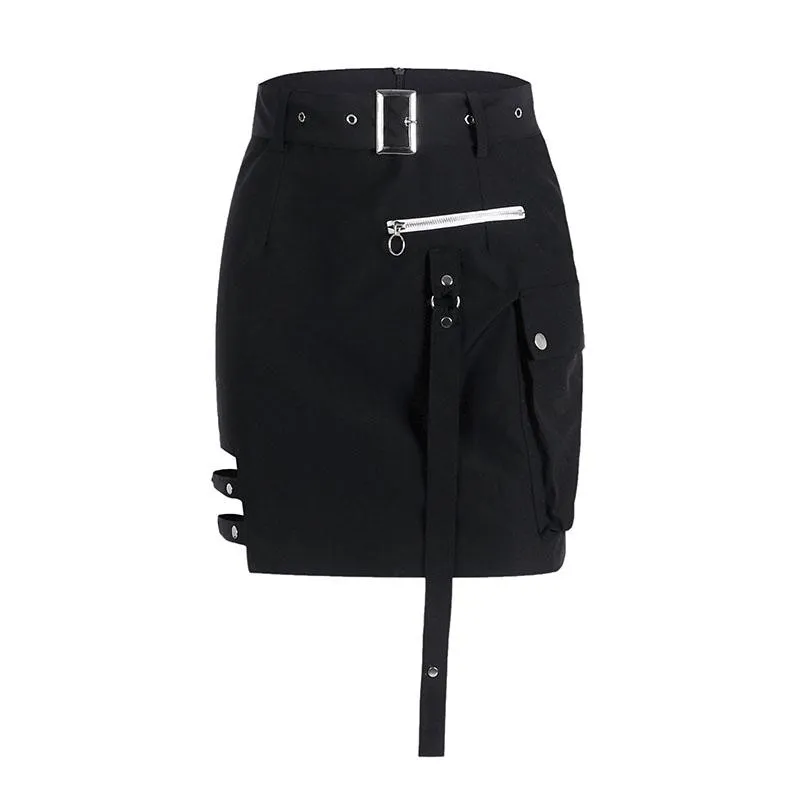 Punk Belt Zipper Skirt SD01227