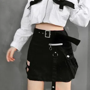 Punk Belt Zipper Skirt SD01227