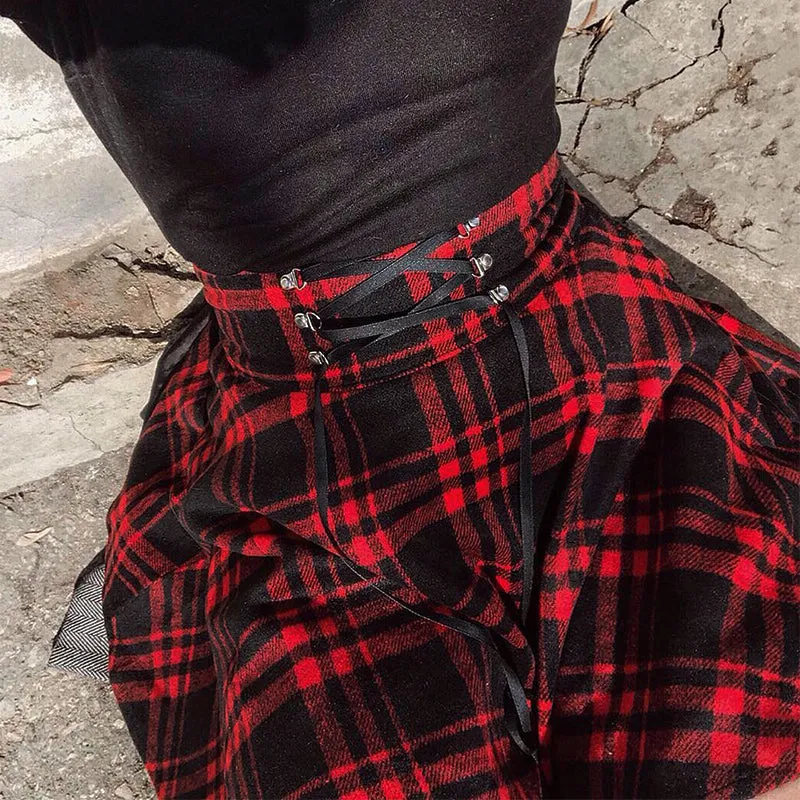 Red plaid skirt KF9526