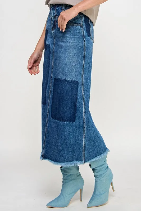 Retro Patchwork Denim Skirt