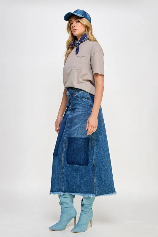 Retro Patchwork Denim Skirt