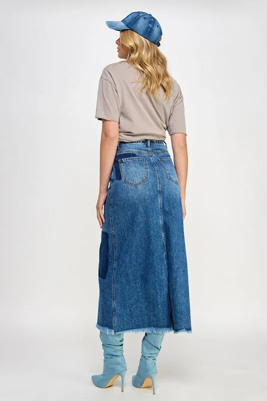 Retro Patchwork Denim Skirt