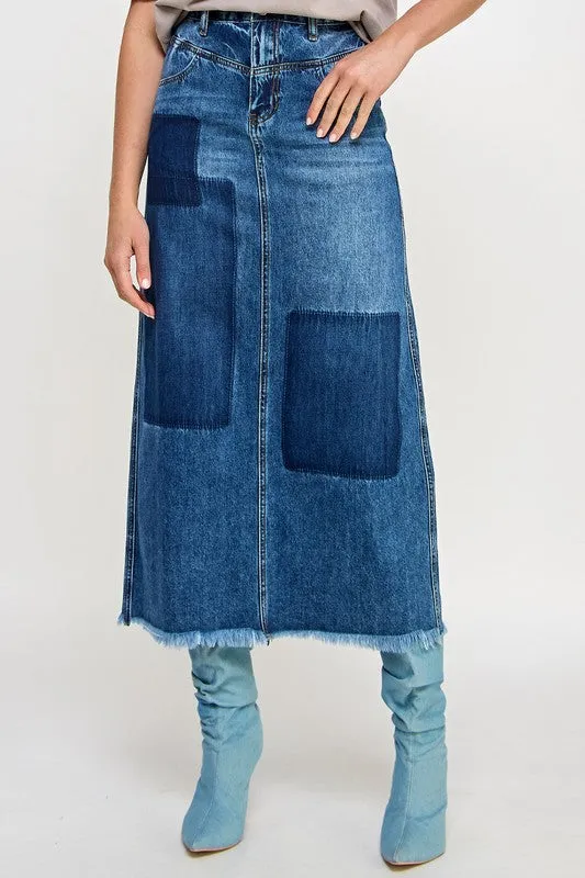 Retro Patchwork Denim Skirt