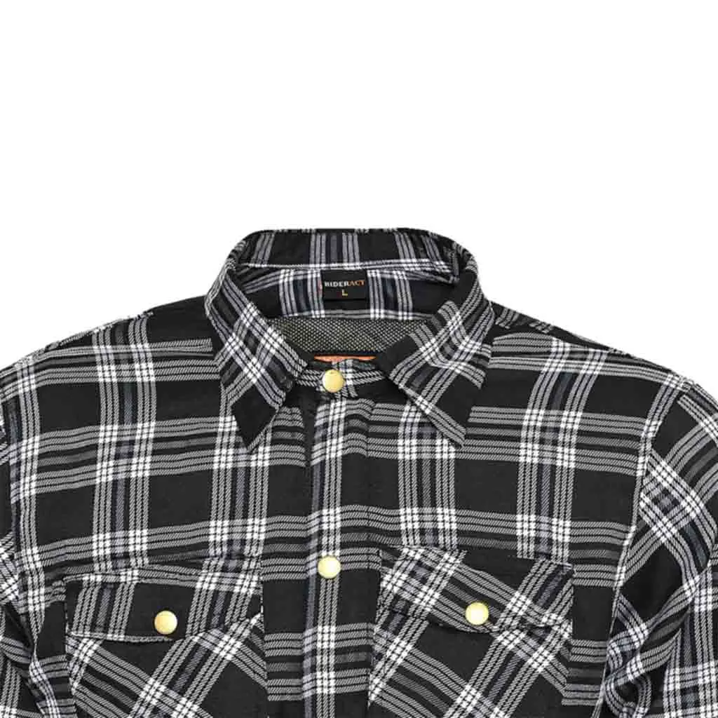 RIDERACT® Men's Motorcycle Riding Reinforced Flannel Shirt Multi Shaded Black & White Check