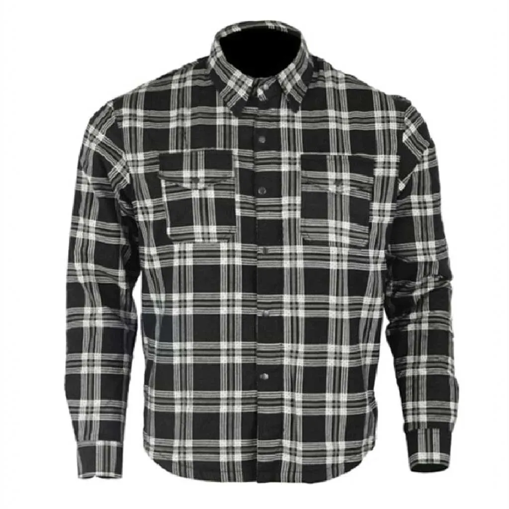 RIDERACT® Men's Motorcycle Riding Reinforced Flannel Shirt Multi Shaded Black & White Check