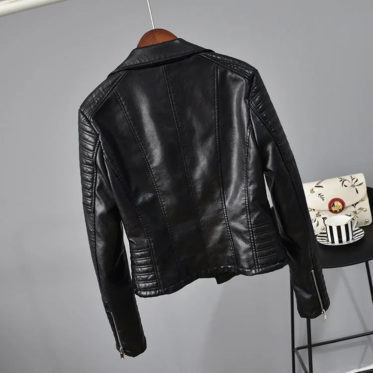 Rivet Suit Collar Women Leather Jacket