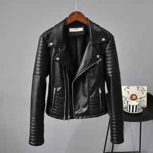 Rivet Suit Collar Women Leather Jacket