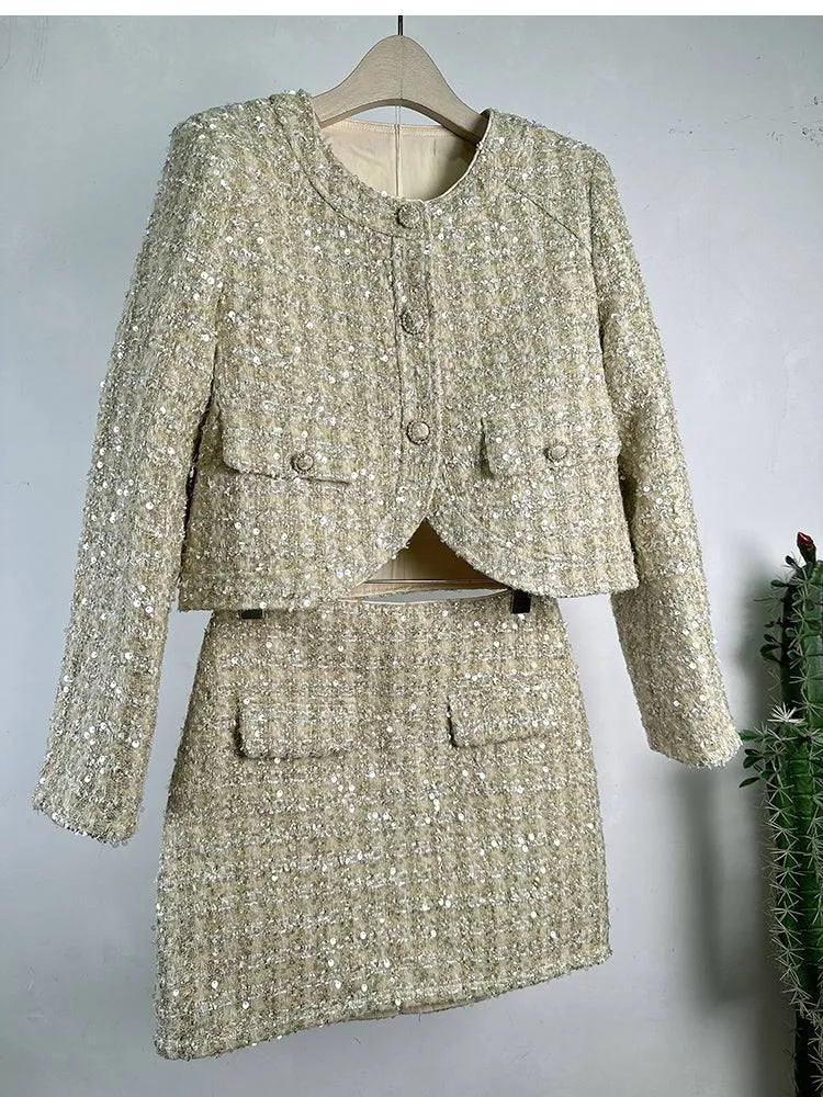 Rosalie Button Down Tweed Jacket & Mini Skirt