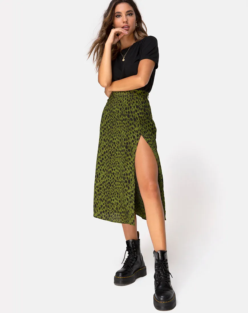 Saika Midi Skirt in Cheetah Khaki