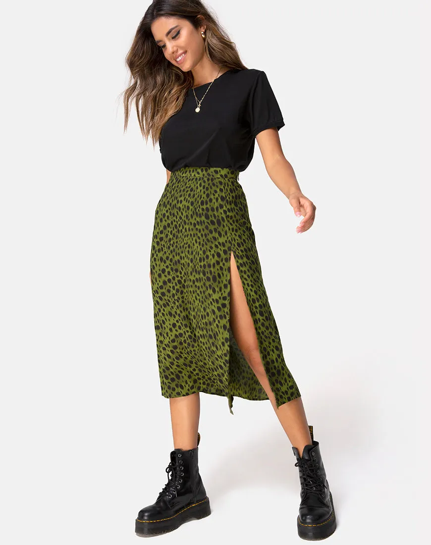 Saika Midi Skirt in Cheetah Khaki