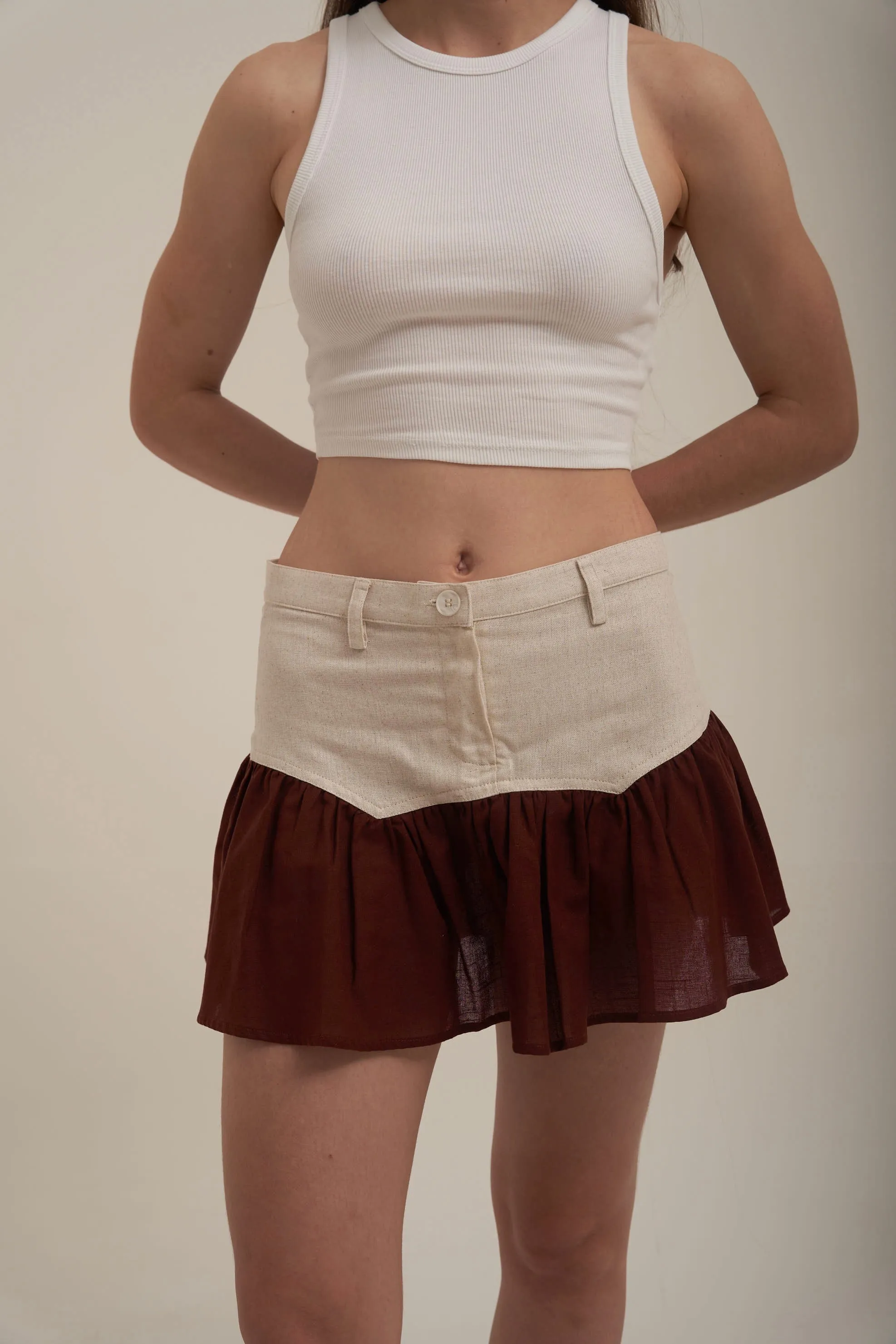 SAND STRIPE MINI SKIRT (COFFEE)