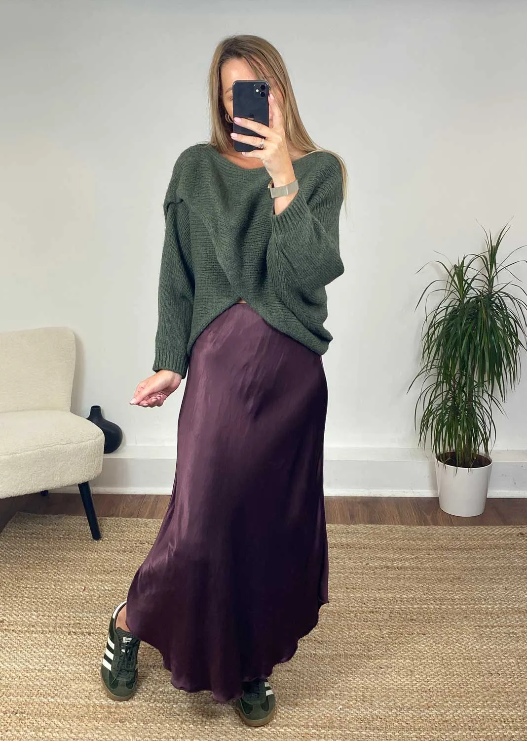 Sansi Silky Slip Skirt in Port