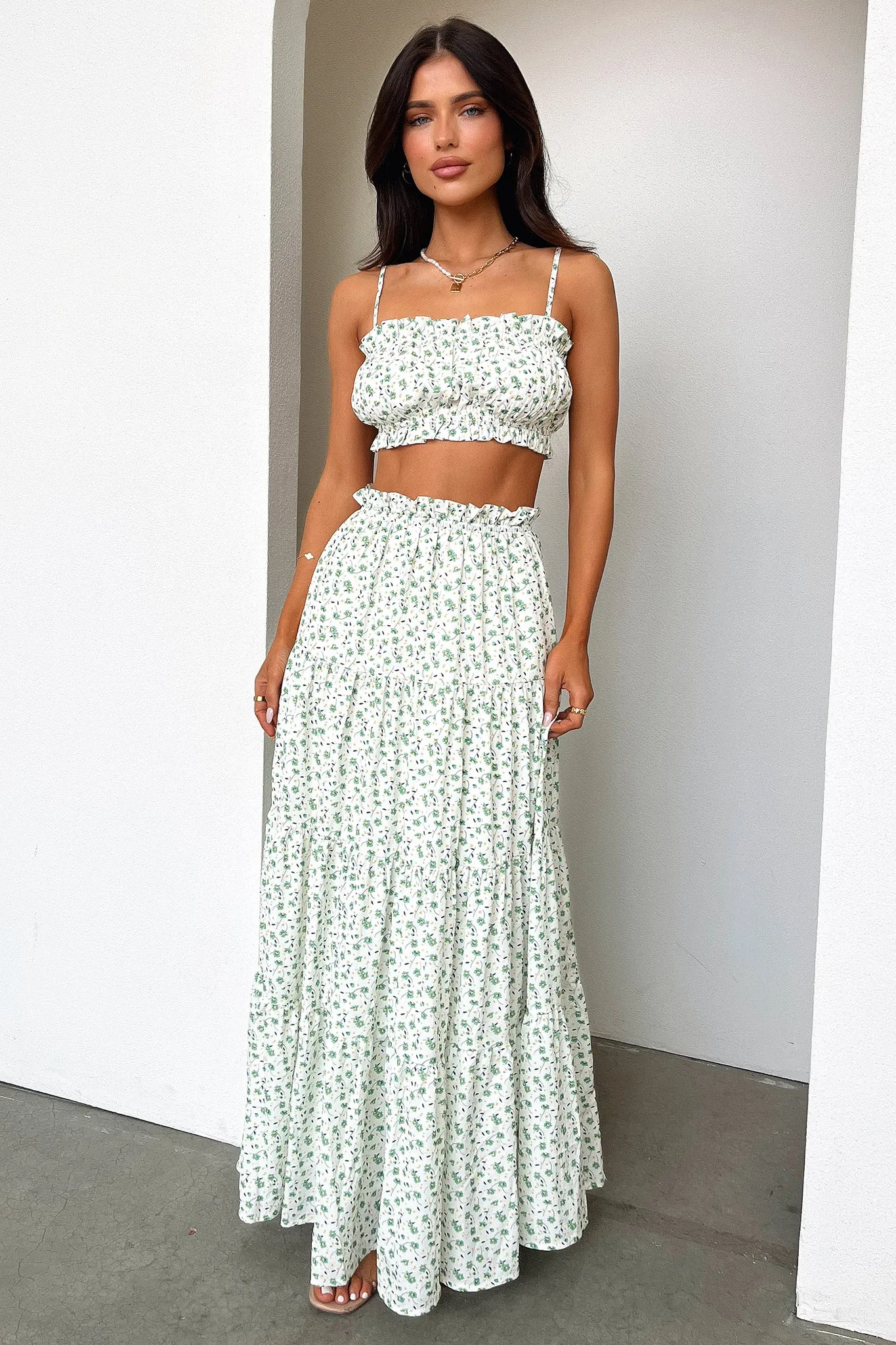 Selina Maxi Skirt - Green Floral