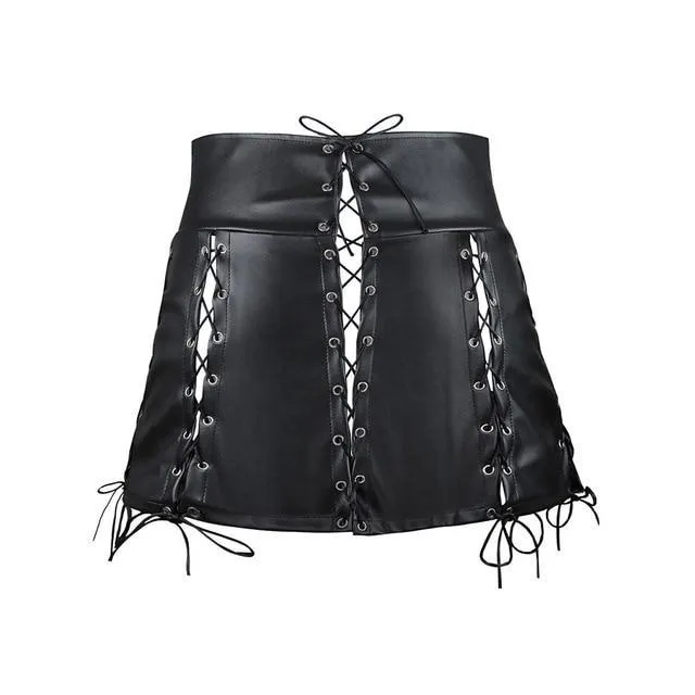 Sexy Gothic Bandage Mini PU Skirt