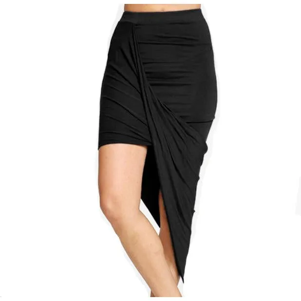 Sexy Wrap Banded Waist Draped Asymmetrical Skirt