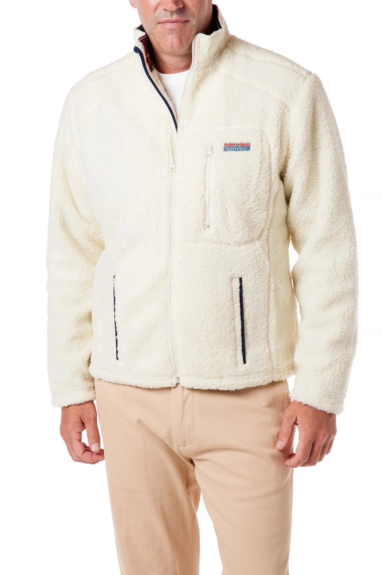 Sherpa Jacket Ivory with Black Stewart Plaid Lining