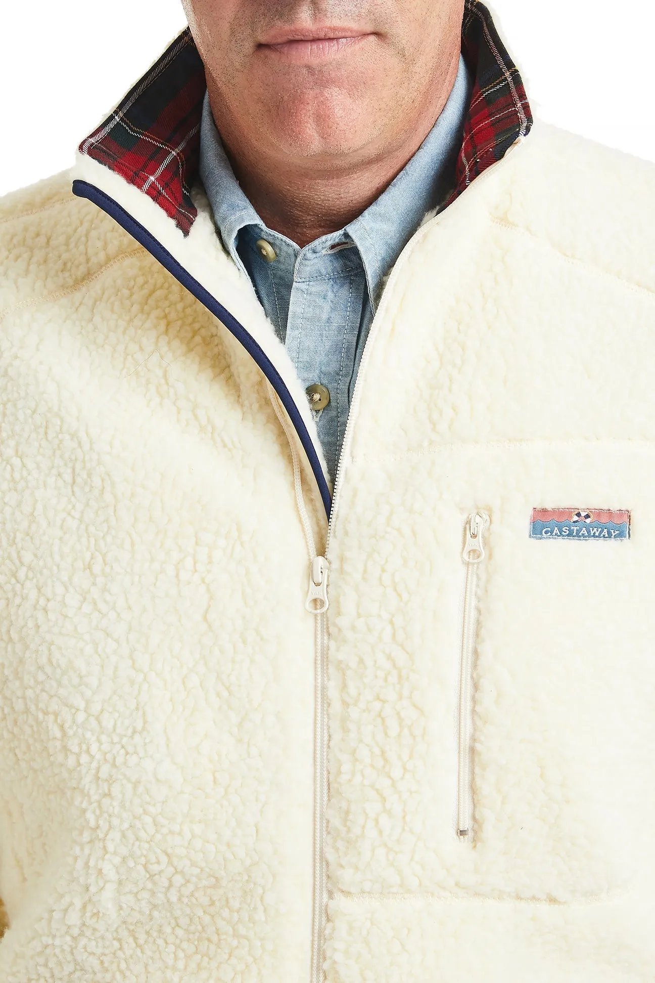 Sherpa Jacket Ivory with Black Stewart Plaid Lining