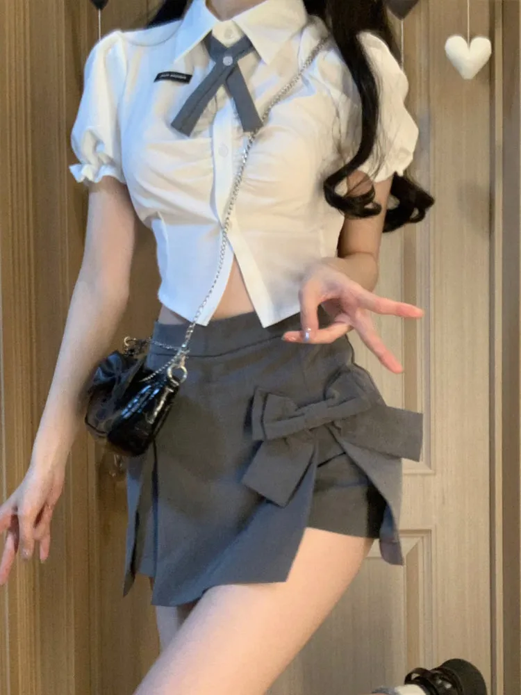 Short hot girl shirt   high waist slit skirt PL53247