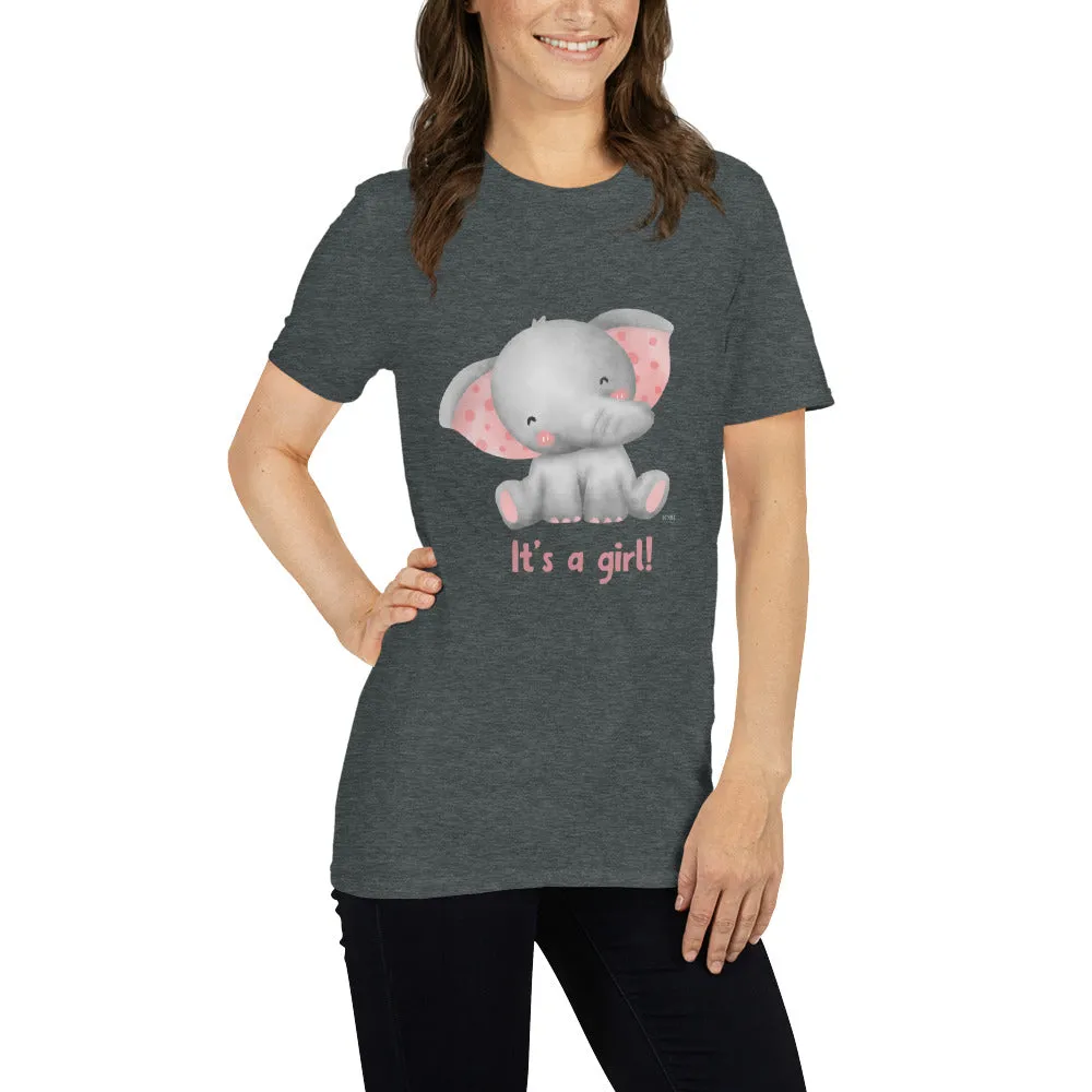 Short-Sleeve Women Soft T-Shirt It's A Girl Baby Elephant Design by IOBI Original Apparel