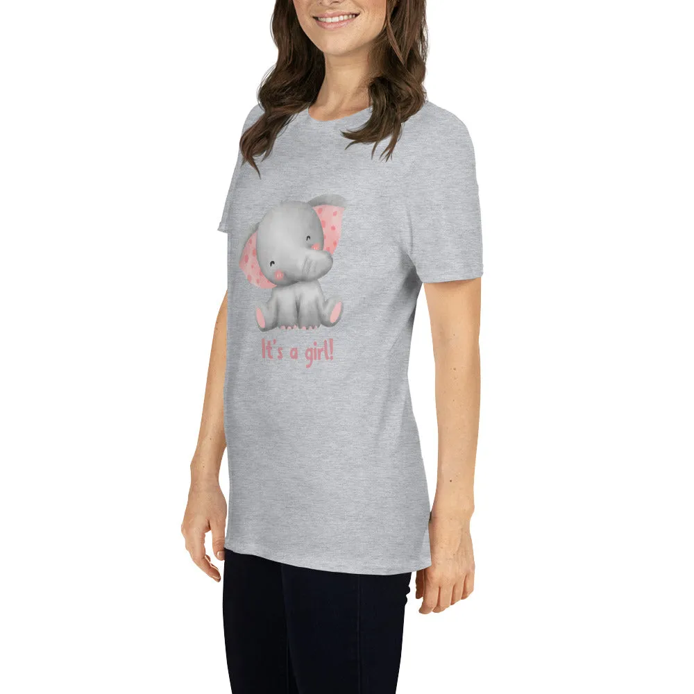 Short-Sleeve Women Soft T-Shirt It's A Girl Baby Elephant Design by IOBI Original Apparel