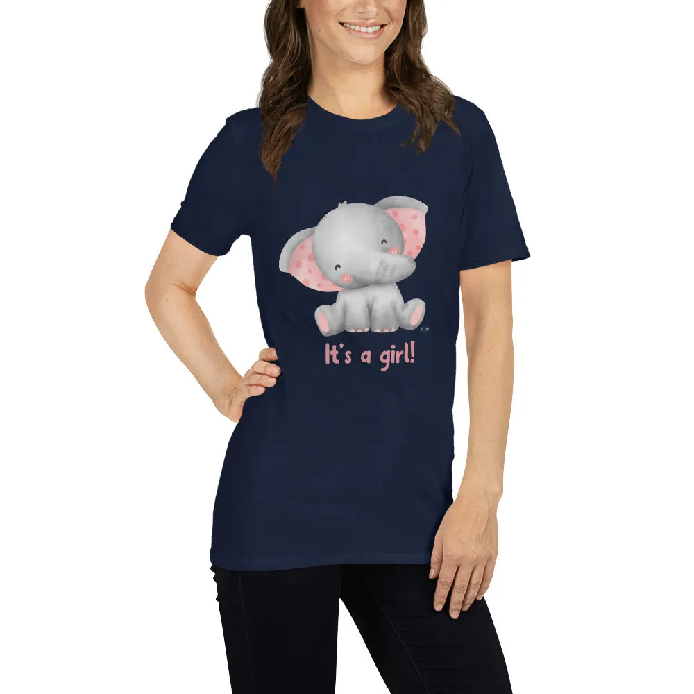 Short-Sleeve Women Soft T-Shirt It's A Girl Baby Elephant Design by IOBI Original Apparel