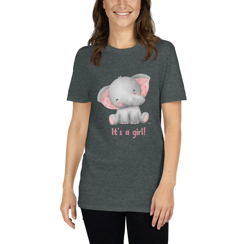 Short-Sleeve Women Soft T-Shirt It's A Girl Baby Elephant Design by IOBI Original Apparel