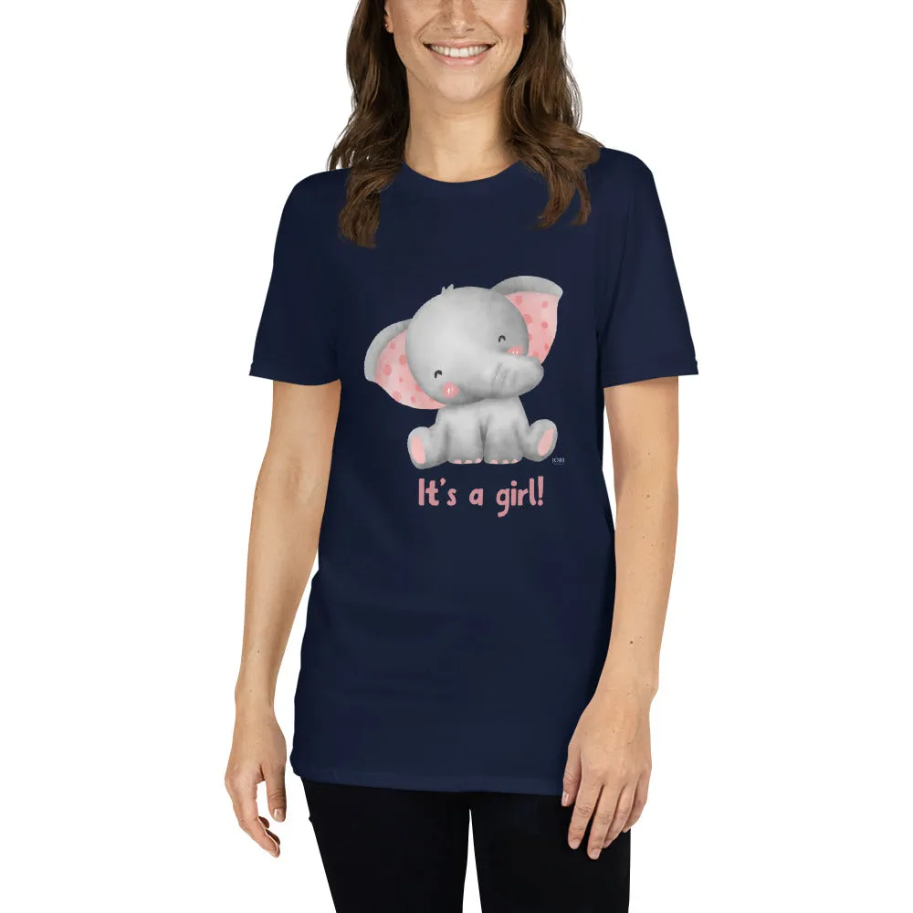 Short-Sleeve Women Soft T-Shirt It's A Girl Baby Elephant Design by IOBI Original Apparel