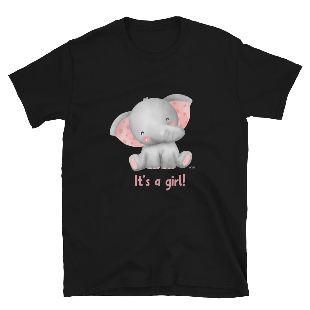 Short-Sleeve Women Soft T-Shirt It's A Girl Baby Elephant Design by IOBI Original Apparel