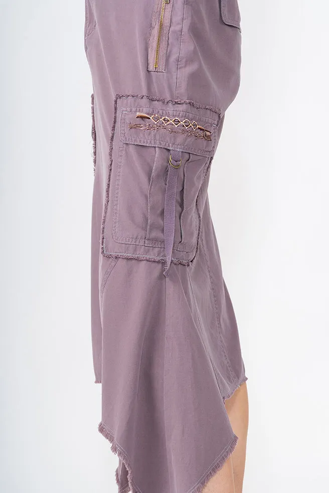 Silk Sharkbite skirt with embroidery in Violet