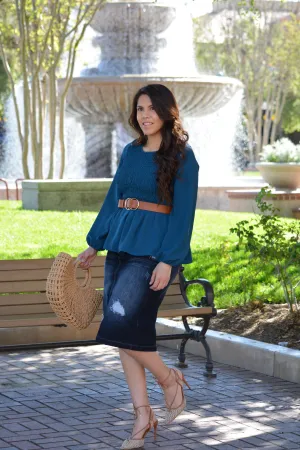 Skyler Dark Distressed Denim Skirt