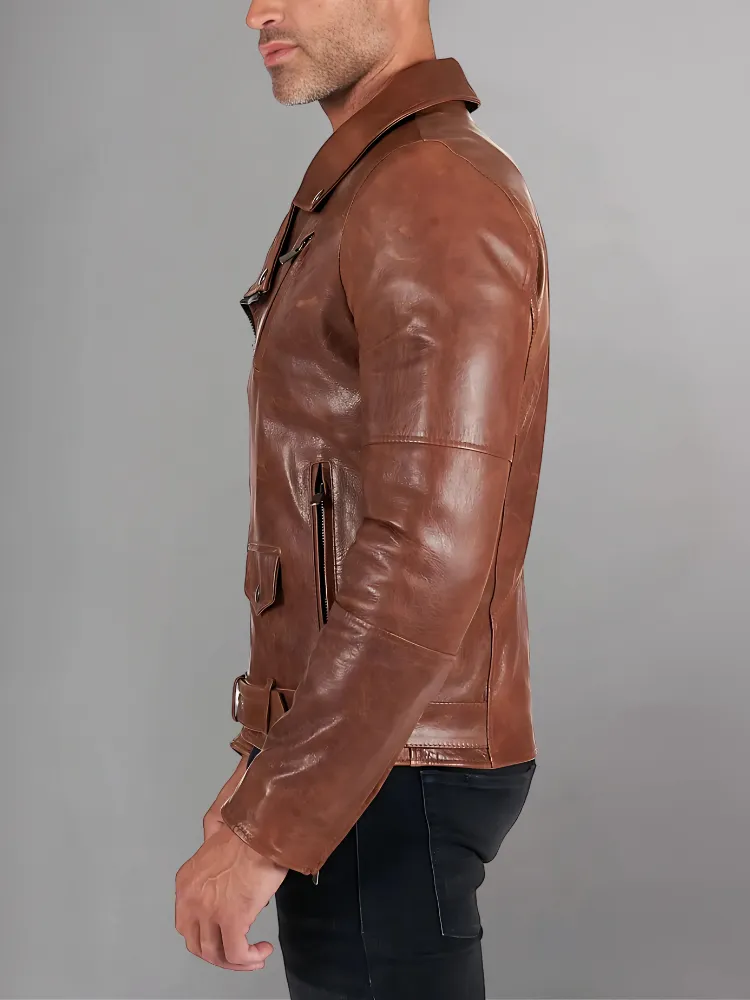 Slim Tan Brown Biker Leather Jacket