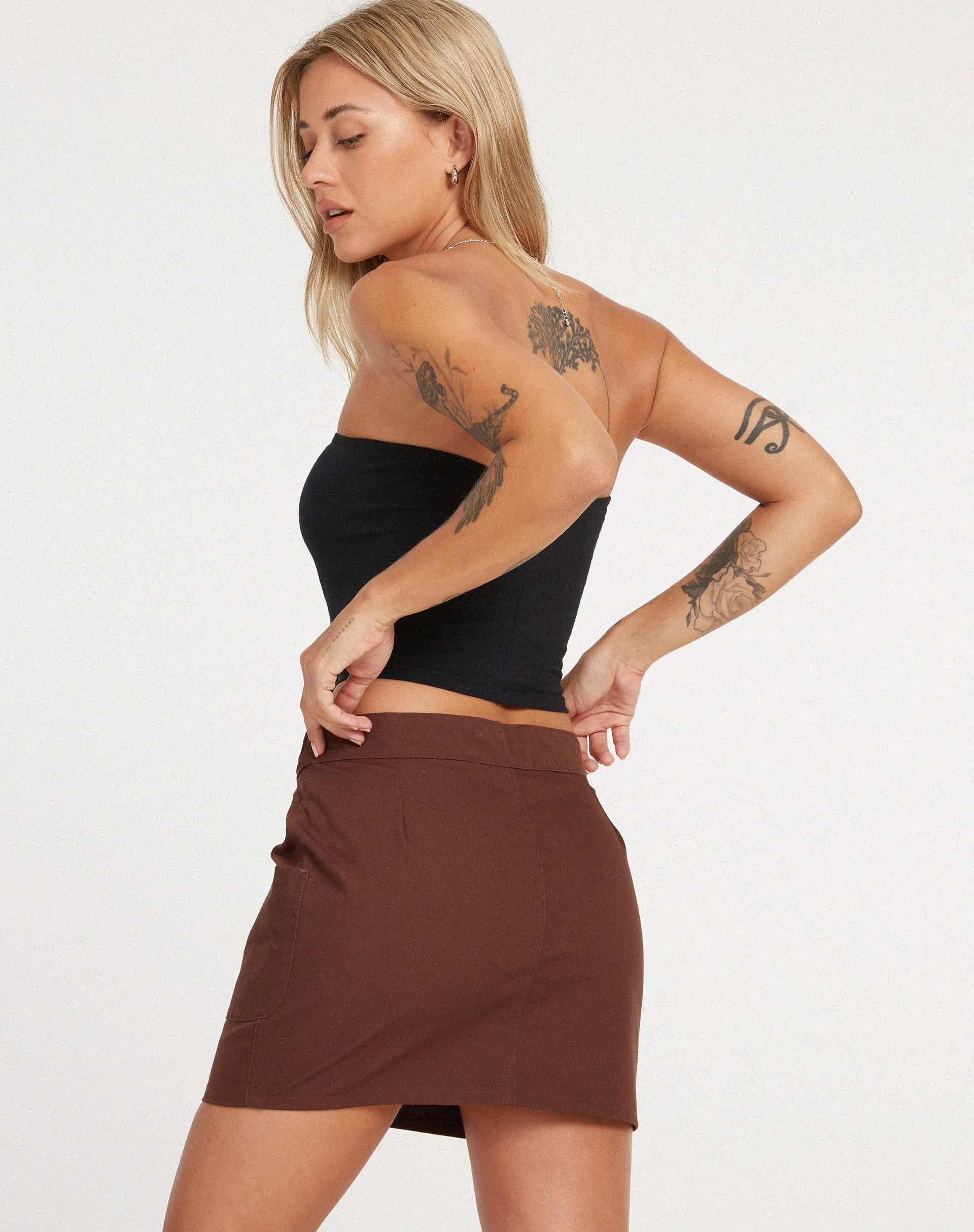 Stina Cargo Micro Skirt in Panama Choco