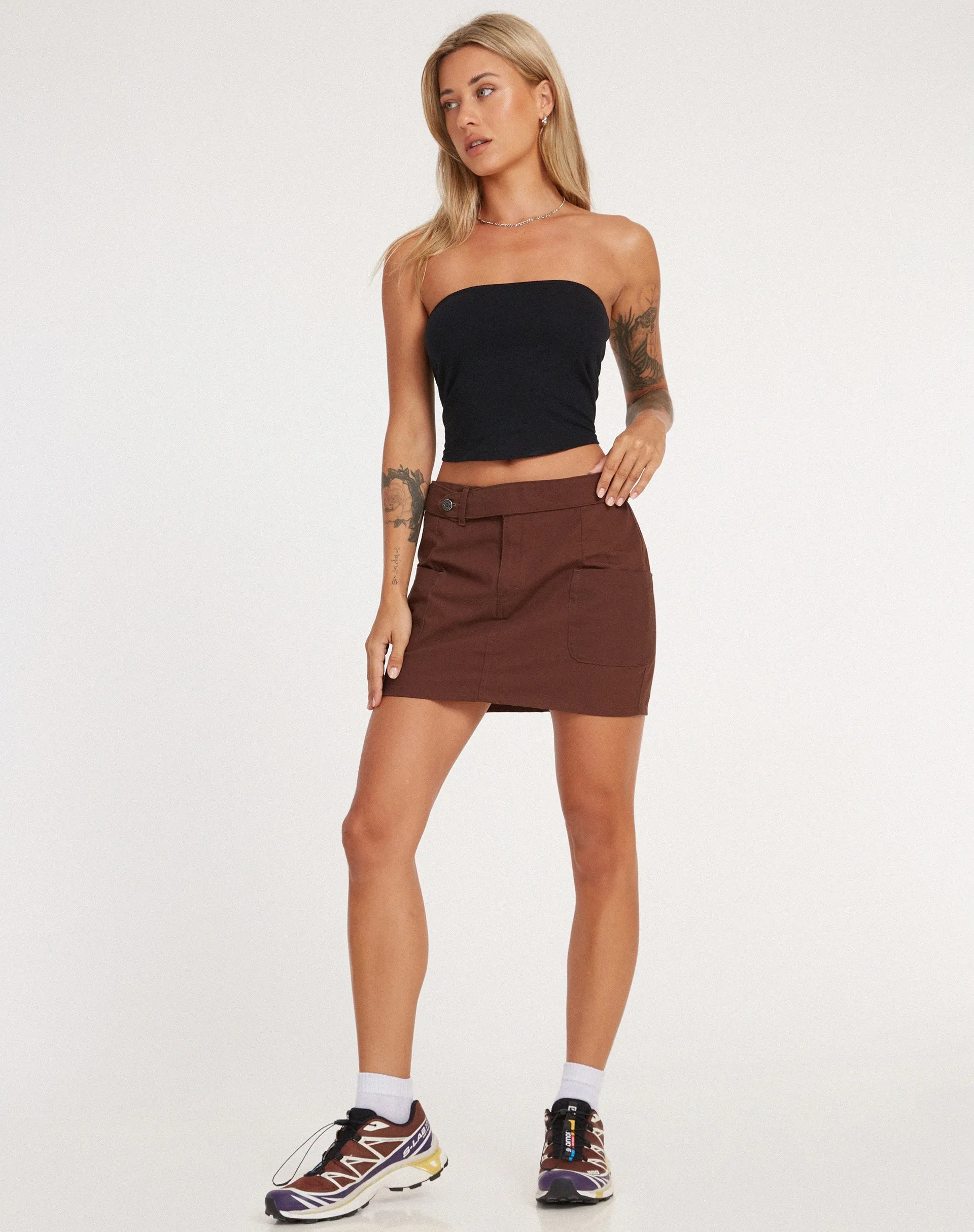 Stina Cargo Micro Skirt in Panama Choco