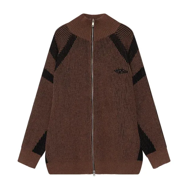 Streetwear Contrast Stripe Knitted Jacket