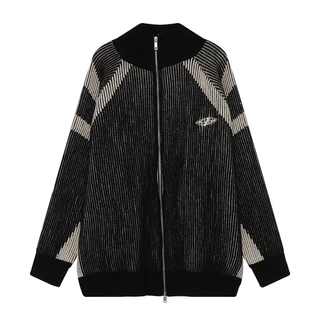 Streetwear Contrast Stripe Knitted Jacket