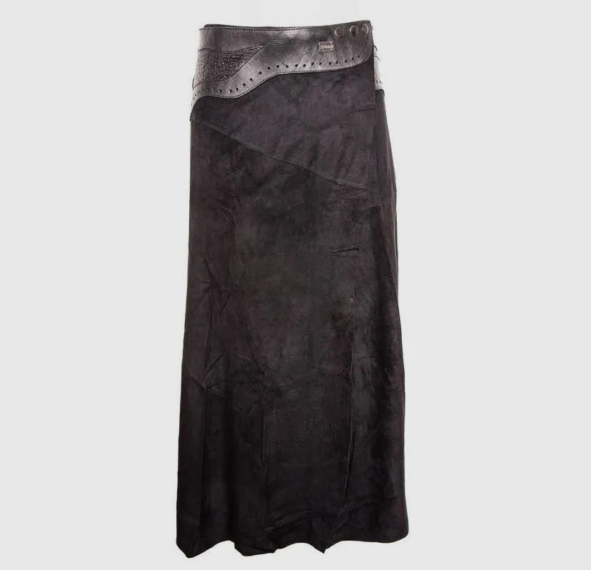 Suede and leather combination Maxi skirt by Doenya