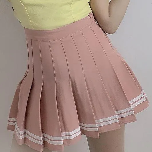 Summer Double Striped Pleated Skirt SD01971