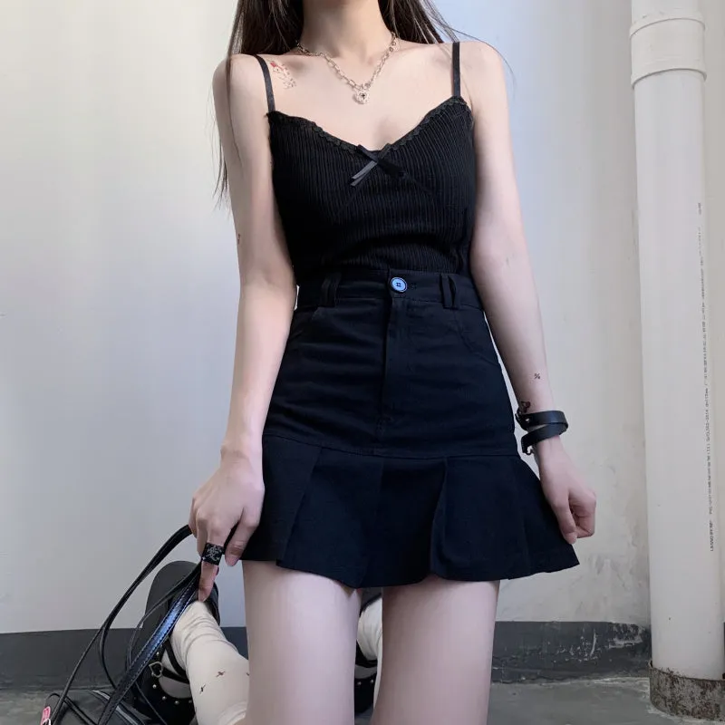 Summer Girl Cute Stylish Black Pink White High Waist Short Skirt