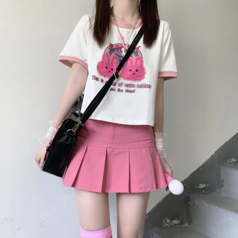 Summer Girl Cute Stylish Black Pink White High Waist Short Skirt