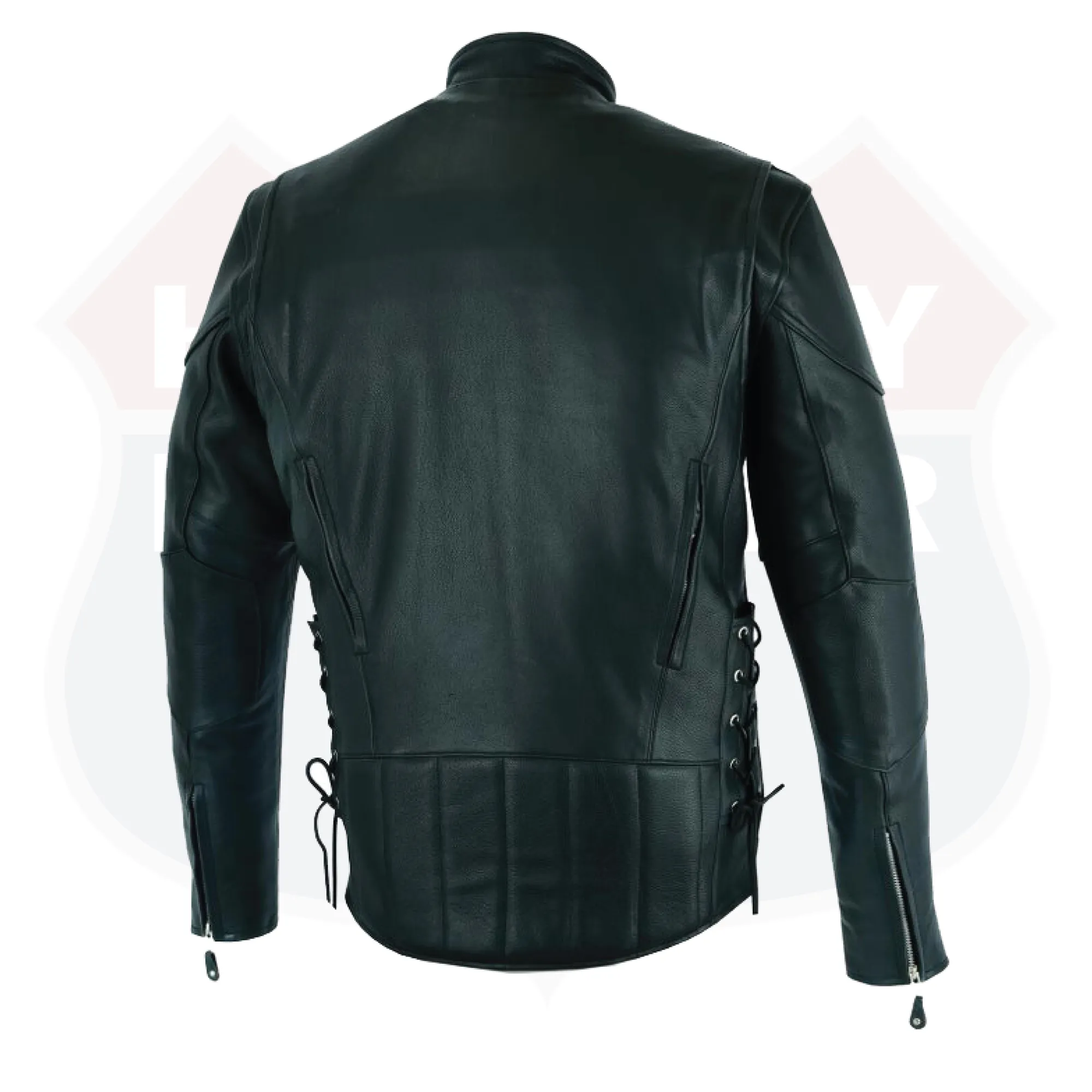 Tall vented racer leather motorcycle jacket- (longer sleeve & back   length)