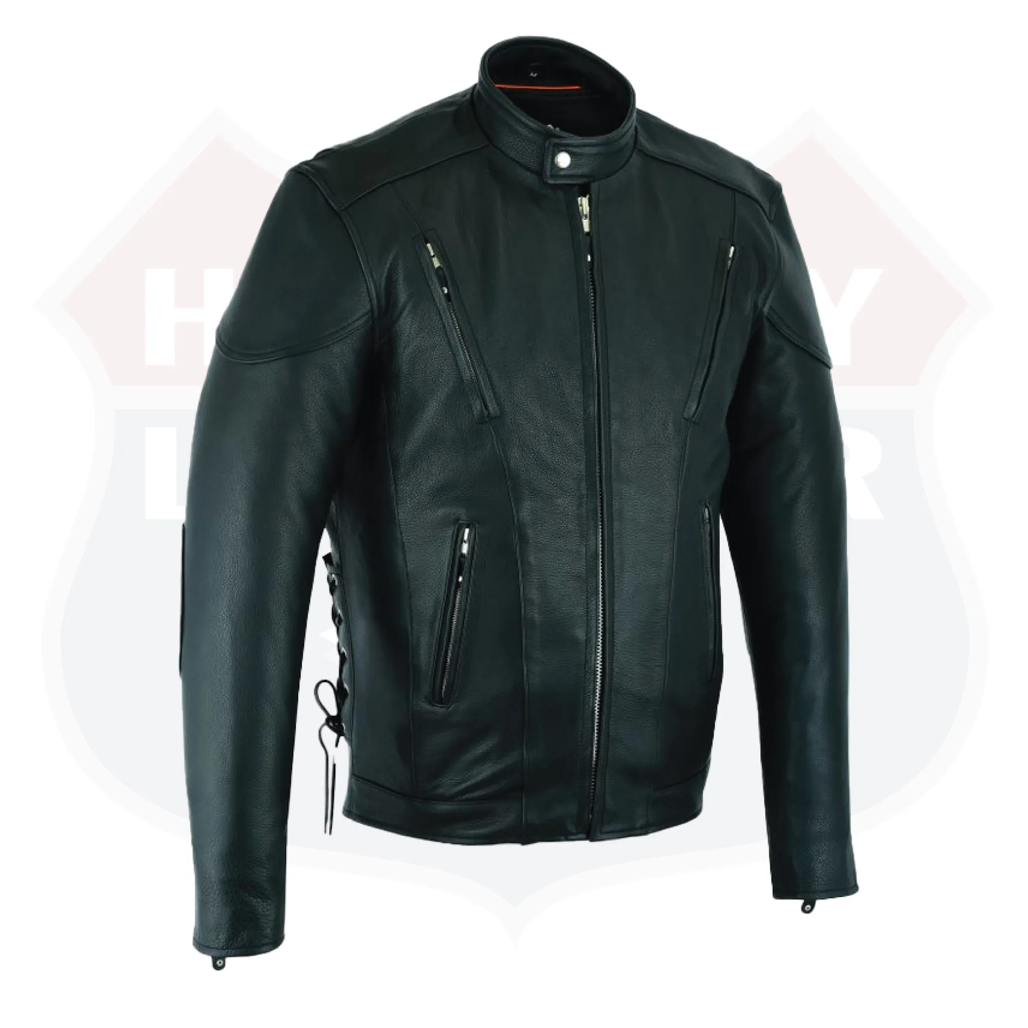 Tall vented racer leather motorcycle jacket- (longer sleeve & back   length)