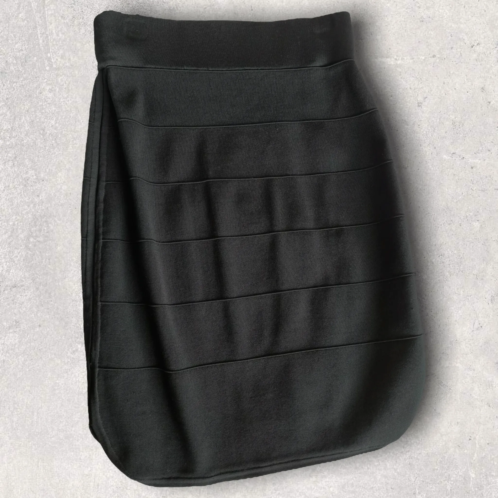 Ted Baker Black Tubular Dip Hem Bandage Mini Bodycon Skirt Size 3 UK 10/12 US 6/8 EU 38/40