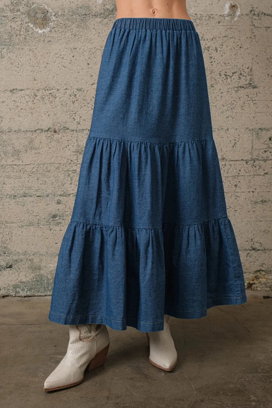 Tiered Denim Skirt