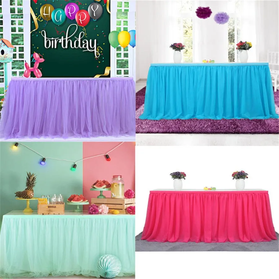 Tutu Tulle Table Skirt Cover Tableware Cloth Baby Shower Party Home Decor