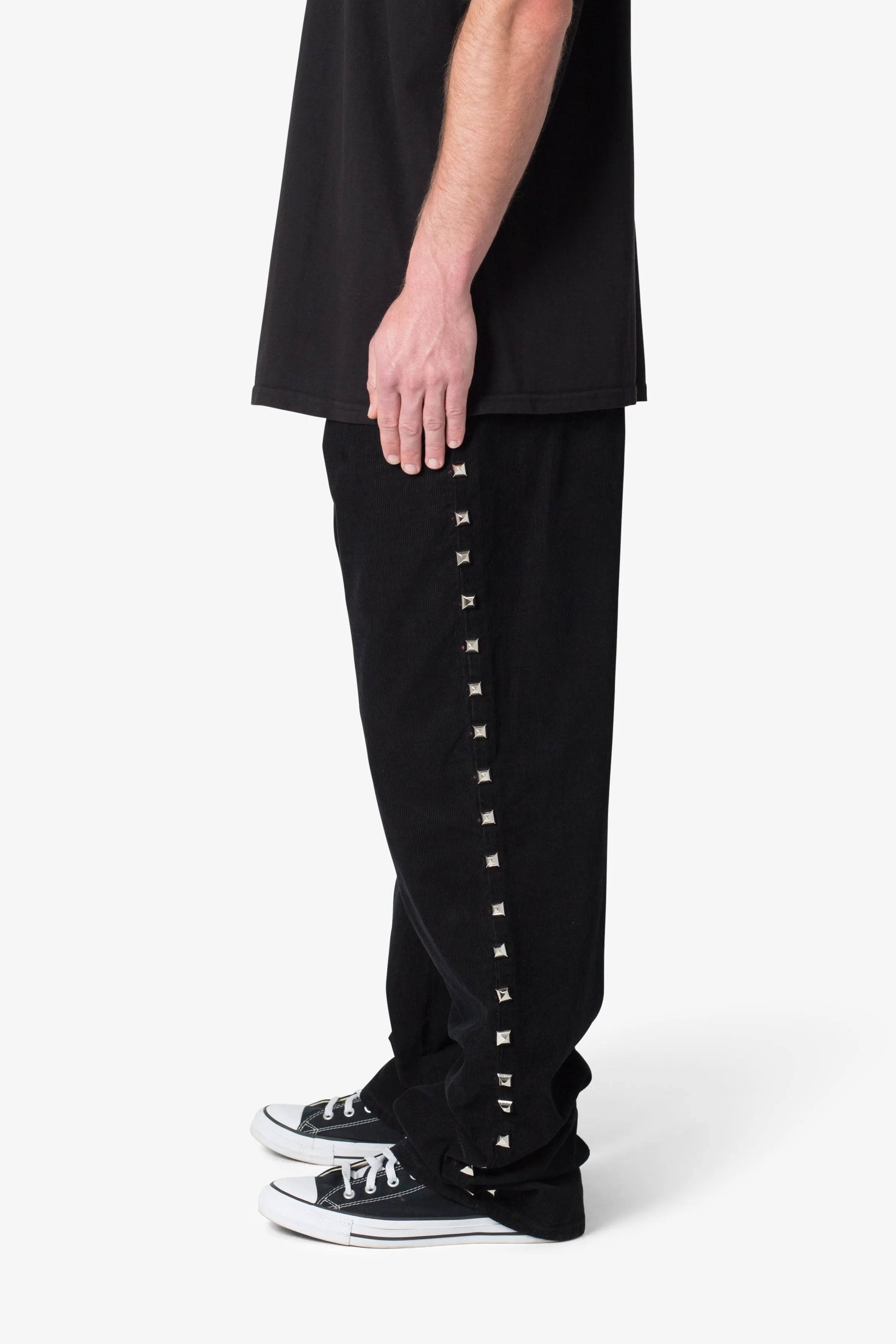 Ultra Baggy Studded Corduroy Pants - Black